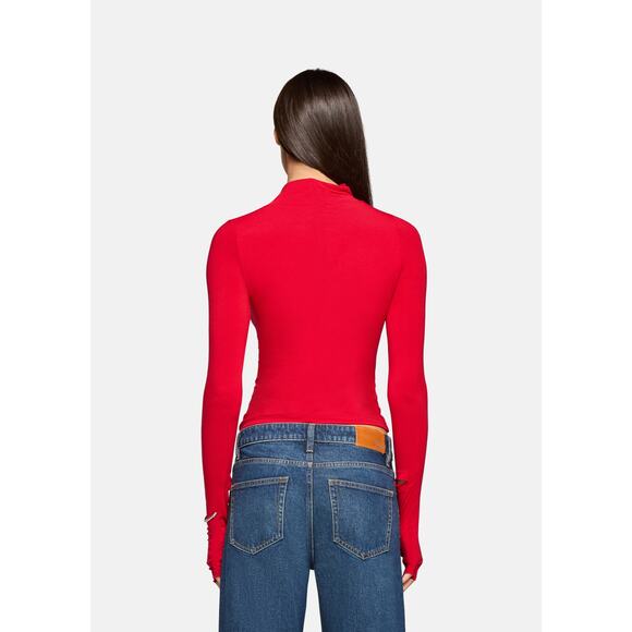 EB Denim  Swan Mock Neck Top in Red XS - Picture 4 of 5